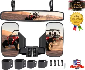 Branded 445048397386 Utv Side Rear View Mirror With 1.75 Inch To 2 Roll Bar Cage Compatible Polaris