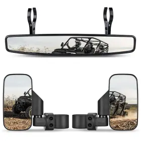 Fm05sm214 Branded Utv Side Mirrors And 15 Inch Center Mirror Set Black