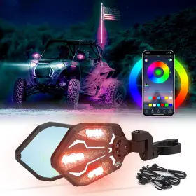 B0106-13601bk Can-am Kemimoto Utv Lighted Side Mirrors Rgb Aluminium Mirror With 29 Color Modes