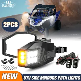 Jzd-996-158 Colight Pair Utv Side Rear View Mirrors With Amber Turn Signal Light For Polaris Rzr Can Am