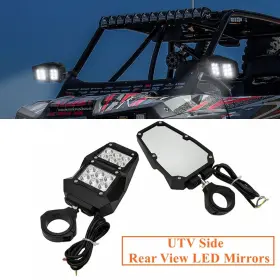 Us-mt-6094 Egbsmotorsports 1.75 Inch 2 Utv Side Rear View Led Light Mirrors For Polaris Rzr Can Am X3 Kubota