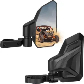 03502 Kemimoto Utv Side Mirrors Kit 2 Pack Fit 1.6 Inch - Roll Bar With Break Black