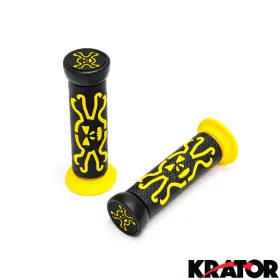 Krator 698056528472 Universal Atvs And Pwc Rubber Skull Bones Comfort Hand Grips 7/8 Inch - Yellow