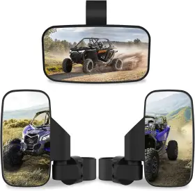 Mir-02 Motorbel Utv Side Mirrors And Center Mirror With 1.6 Inch To 2 Roll Bar Cage Black