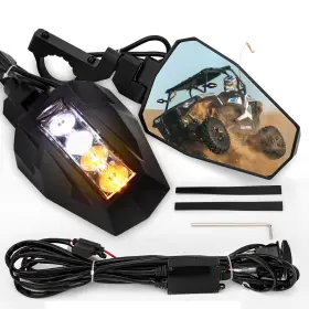 Mppboo3ooatoo1oo1zb Oumurs Rear Side View Mirrors With Spot Lights For 1.75 Inch -2 Roll Bar Polaris Yamaha Rhino