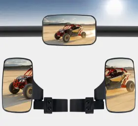 Ss042 Ryansans Utv Side Rear View Mirrors And Center Mirror For 1.75 Inch - 2 Roll Bar Black