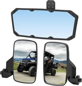 Esp2mirror023b Txzsxs Utv Mirrors Set For 2015-2022 Polaris Ranger - Center Rear And Side Black