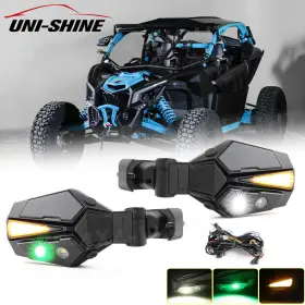 80301018 Uni-shine Pair Utv Side Rear View Mirrors Led Turn Signal Lights For Can-am Maverick