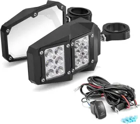 Wsays 793565281945 Side Rear View Mirror With Led Light 1.75 Inch - 2 Utv Roll Cage Bar And
