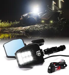 Sxl-sm-g26-clr-1 Xp-elite Aluminum Utv Side View Mirrors With Puddle Lights Clear Lens For 1.75 Inch -2 Roll Cag