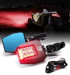 Sxl-sm-g25-red-1 Xprite For 1.75 Inch -2 Roll Cage Bar Atv Rzr Utv Rear View Side Mirrors With Red Led Lights
