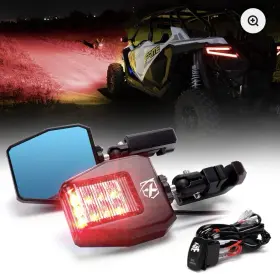 Sxl-sm-g25-red-2 Xprite For 1.75 Inch -2 Roll Cage Bar Atv Rzr Utv Rear View Side Mirrors With Red Led Lights