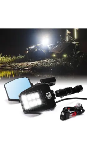 Sxl-sm-g25-smk-1 Xprite Utv Side View Mirrors Aluminum With Led Spot Light Smoke Lens For 1.75 Inch -2 Roll Bar