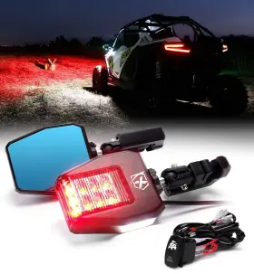 Sxl-sm-g26-red-1 Xprite Utv Side View Mirrors Aluminum With Puddle Lights Clear Lens For 1.75 Inch -2 Roll Cag