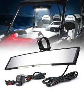 Utv-cm-g17-13in Xprite 13 Inch Utv Convex Center Rear View Mirror With Light For Polaris Ranger Rzr Can-am