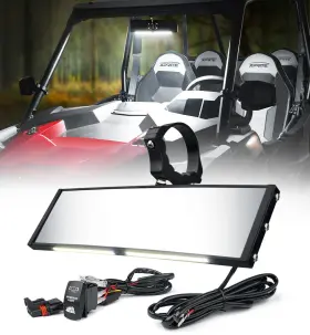 Utv-cm-g17-9in Xprite 9 Inch Utv Rear View Mirror Convex With Dome Lights Switch For 1.75 -2 Roll Bar