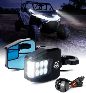 Utv-sm-g13-smk Xprite 1.6 Inch -2 Rollbar Cage Utv Rear View Side Mirrors With Light For Polaris Rzr Xp 1000