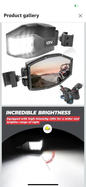 Utv-sm-g14 Xprite Utv Side View Mirrors Lumimotor Ranger Aluminum With Led Lights