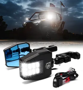 Utv-sm-g25-clr Xprite Utv Side View Mirrors Aluminum With Led Spot Lights Medium Clear Lens